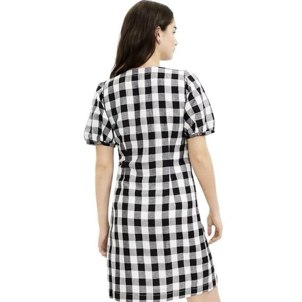 Loft Linen Blend Gingham Mini Dress Size 0 NWOT Black White Button Front Summer - Picture 2 of 9